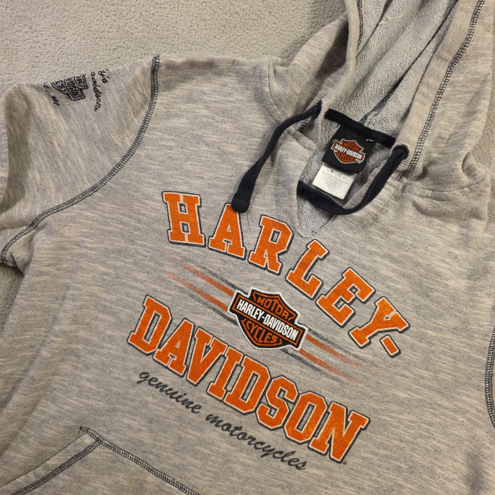 Harley Davidson Hoodie Men XL Grey Pullover Biker Streetwear Dadcore Graphic